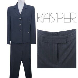 Kasper Petite 10P Navy Pinstripe Pant Suit Blazer & Trousers Career Professional